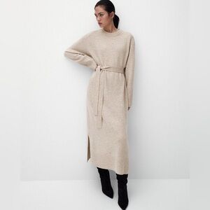 • Massimo Dutti • Long Belted Wool and Cashmere Dress